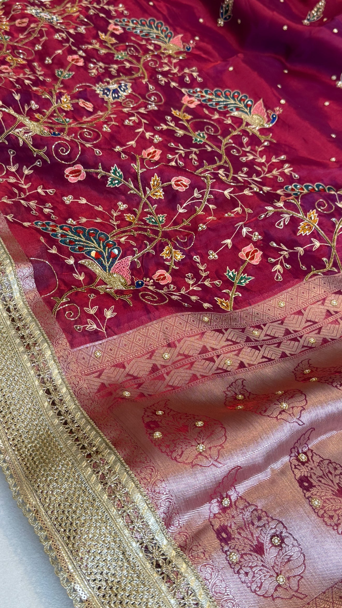 Hathi , ghoda aur palki wali saree - Husn tissue silk hand embroidered saree